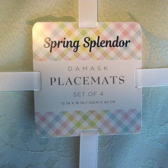 Set of 4 Damask Table Placemats 13 X 18 inches Mint Green Spring Splendor NEW - Picture 4 of 4